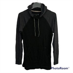 Smartwool Thermal Drape Neck Merino Wool Pullover Hoodie Black Grey Color Block